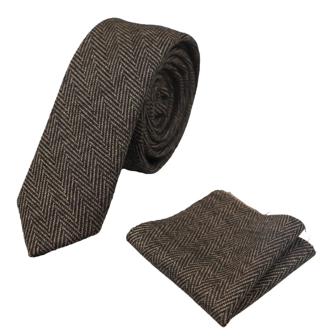 Men's Tweed Herringbone Tie & Pocket Square Set by TruClothing