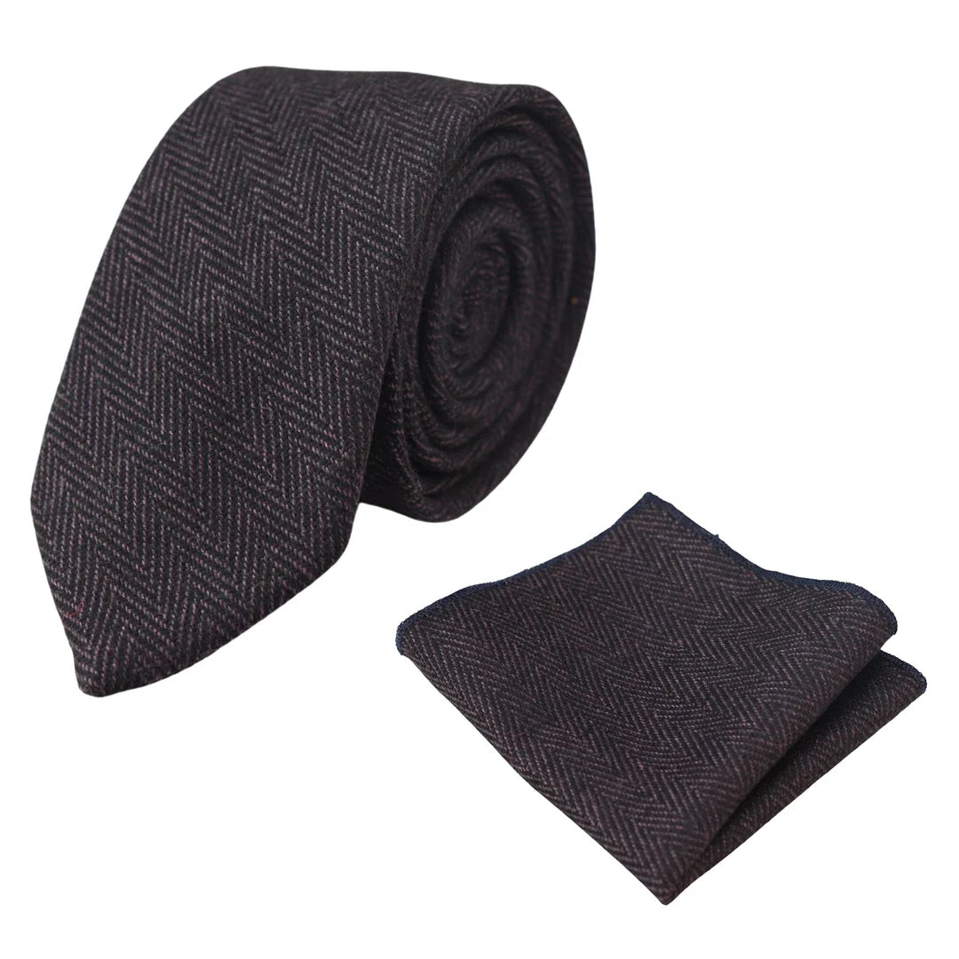 Men's Tweed Herringbone Tie & Pocket Square Set by TruClothing