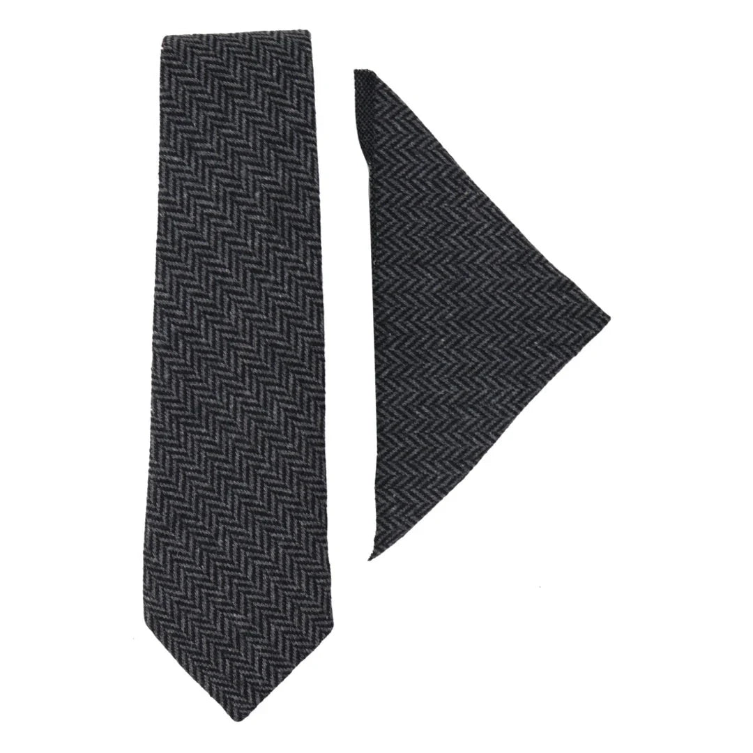 Men's Tweed Herringbone Tie & Hankie Set Classic British Heritage by TruClothing