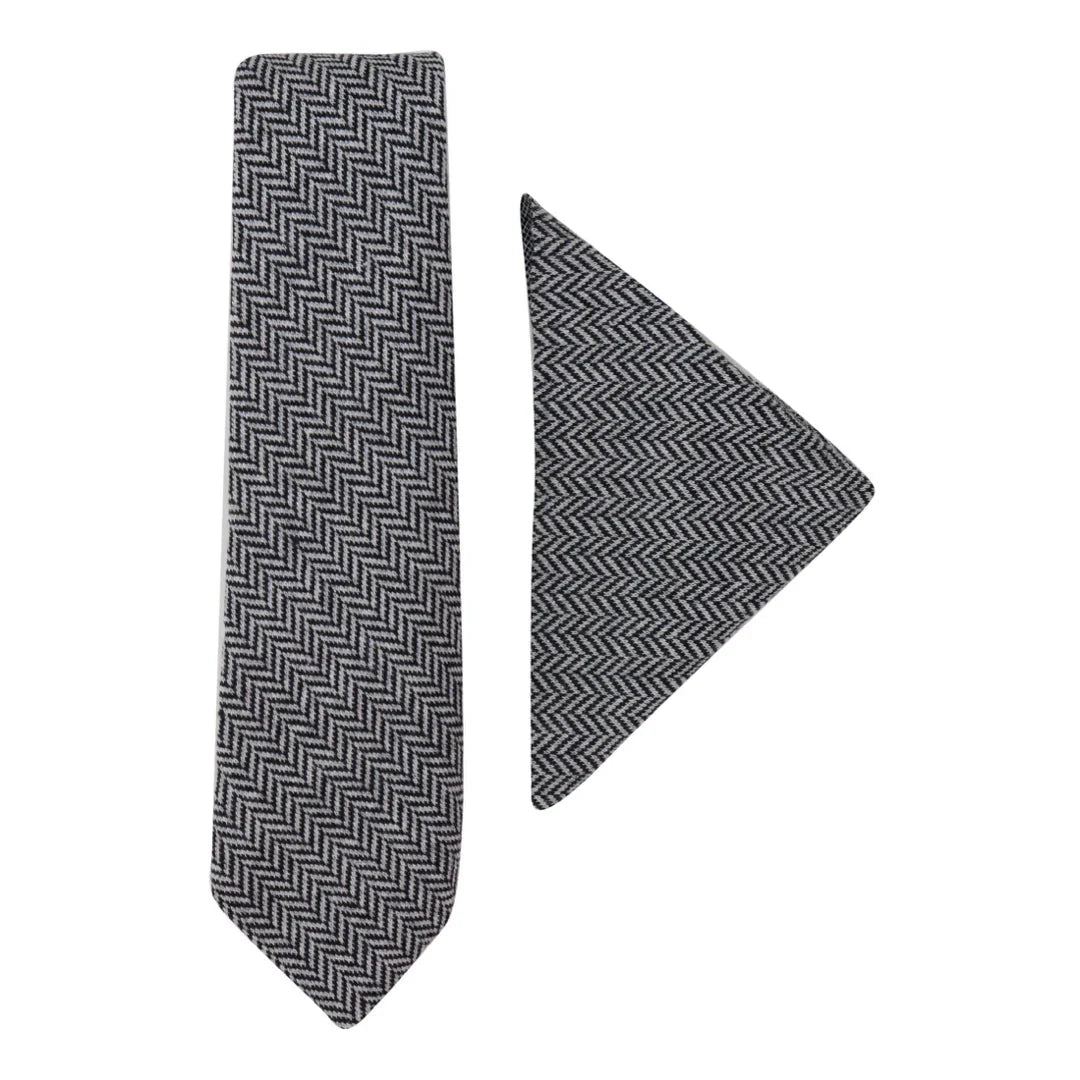 Men's Tweed Herringbone Tie & Hankie Set Classic British Heritage by TruClothing