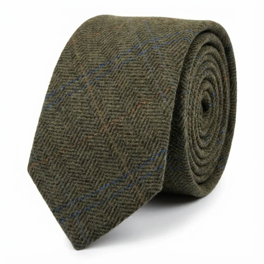 Men's Wool Blend Herringbone Plaid Tweed Tie by TruClothing