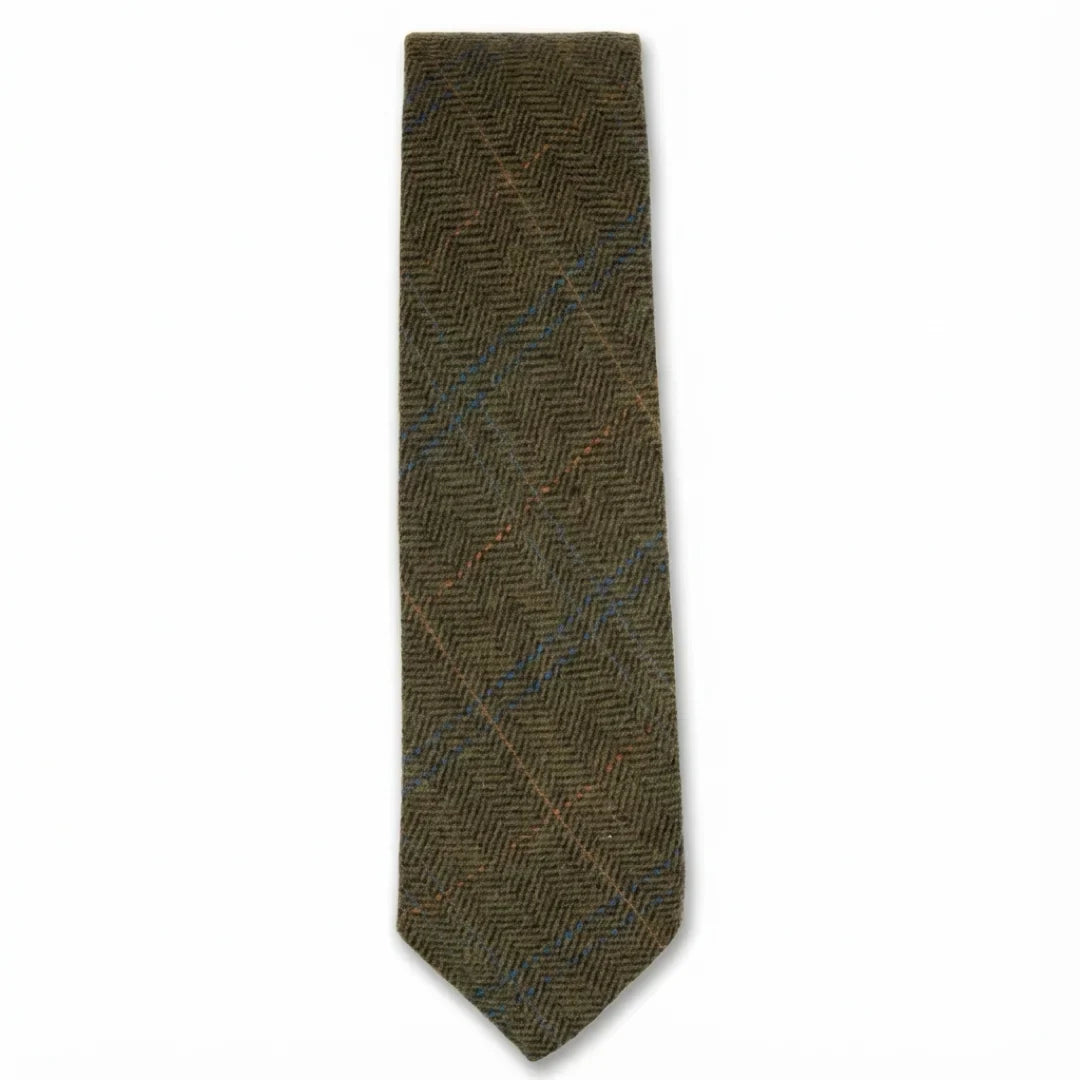 Men's Wool Blend Herringbone Plaid Tweed Tie by TruClothing