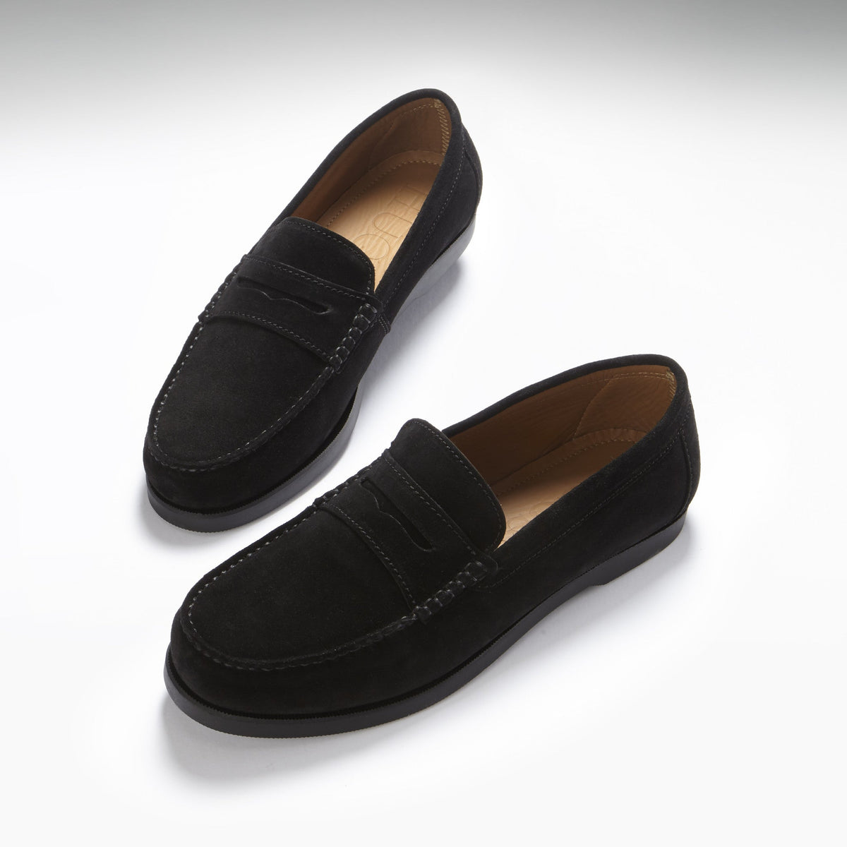 Hugs & Co. Black Italian Suede Boat Loafers with Rubber Sole for Men
