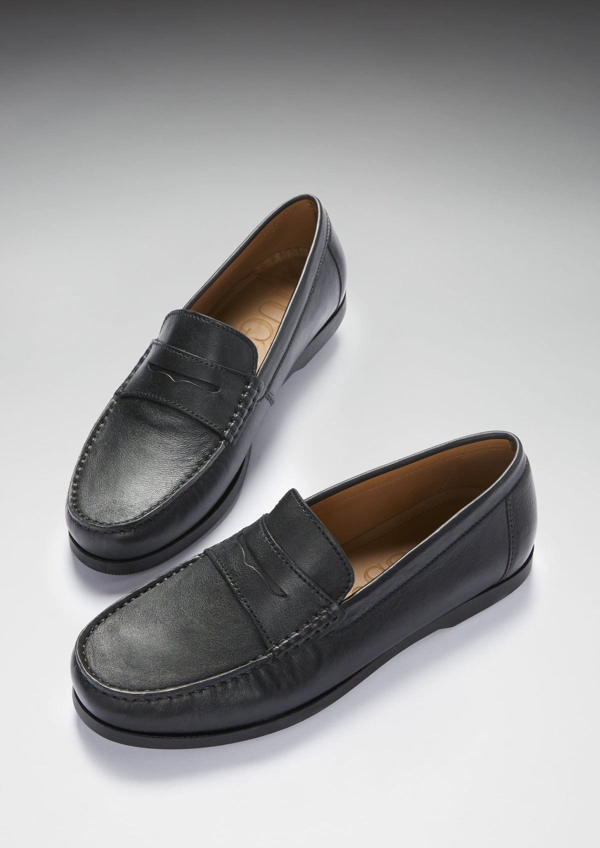 Hugs & Co. Black Italian Leather Boat Loafers with Rubber Sole for Men