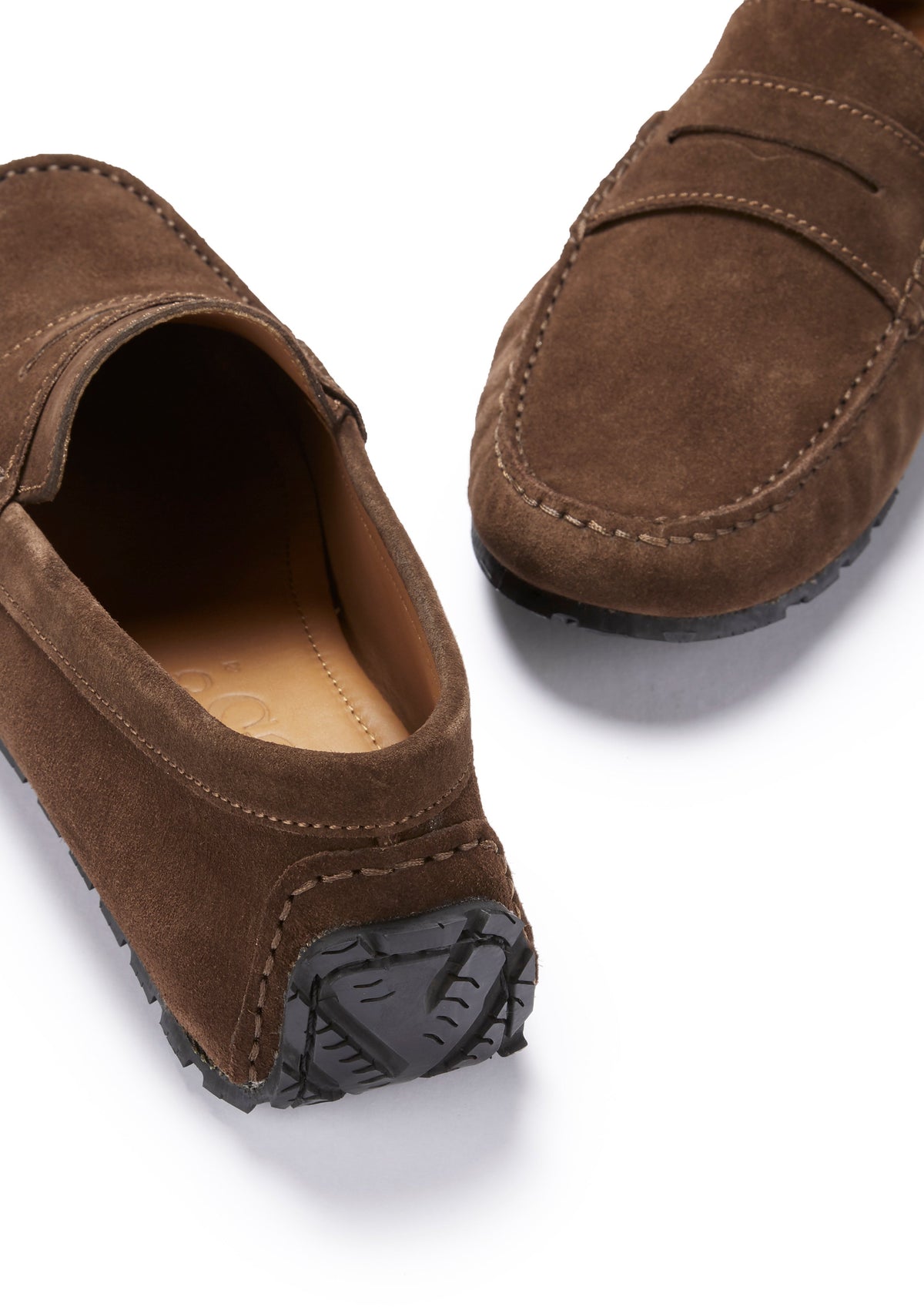 Hugs & Co. TS1 Brown Suede Penny Driving Loafers with Upcycled Tyre Sole