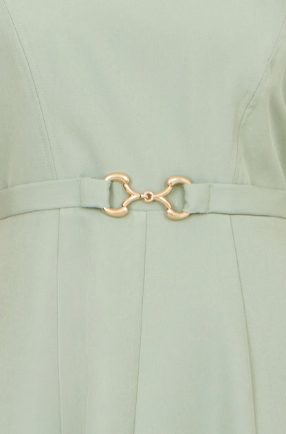Mint Skater Dress With Puff Sleeves And Buckle Detail - Bascora