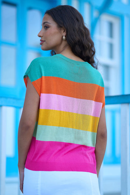 Multicolour Block Stripe Relaxed Knitted Top - Bascora