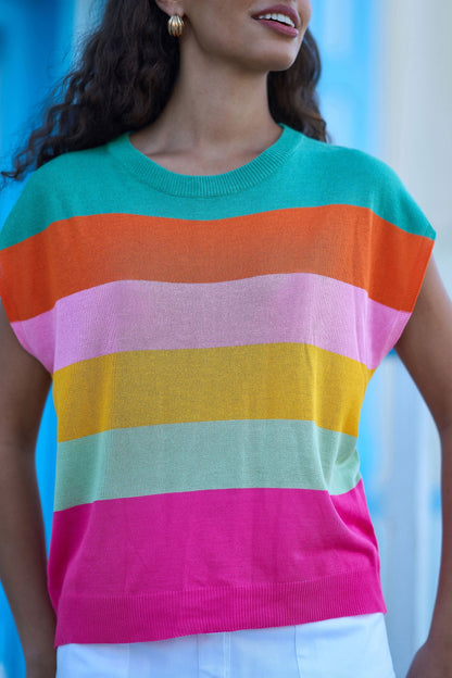Multicolour Block Stripe Relaxed Knitted Top - Bascora