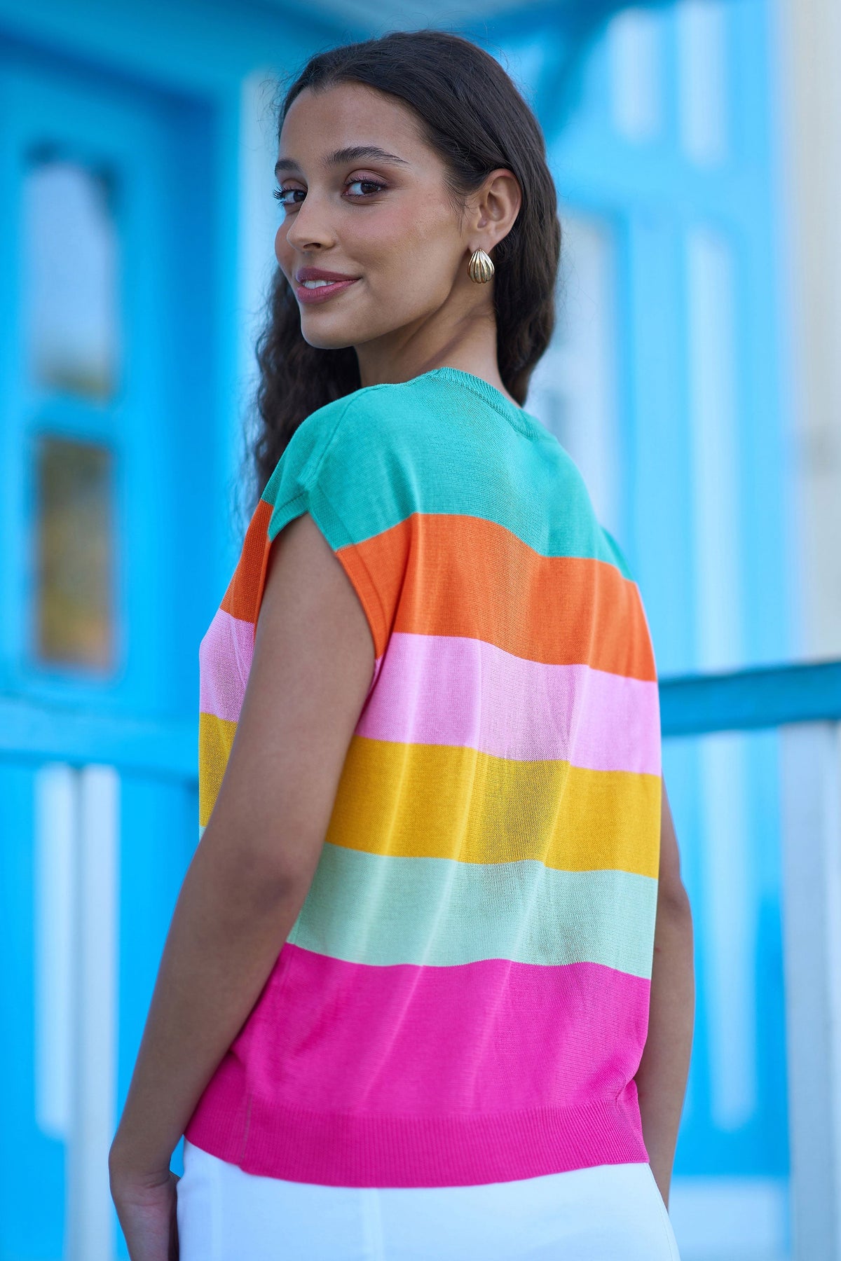 Multicolour Block Stripe Relaxed Knitted Top - Bascora