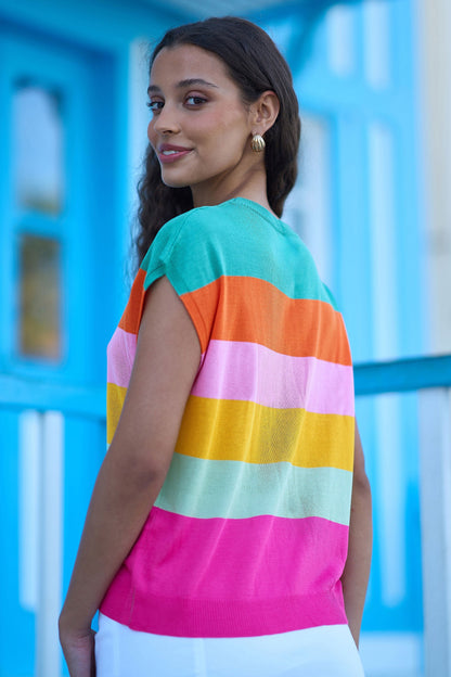 Multicolour Block Stripe Relaxed Knitted Top - Bascora