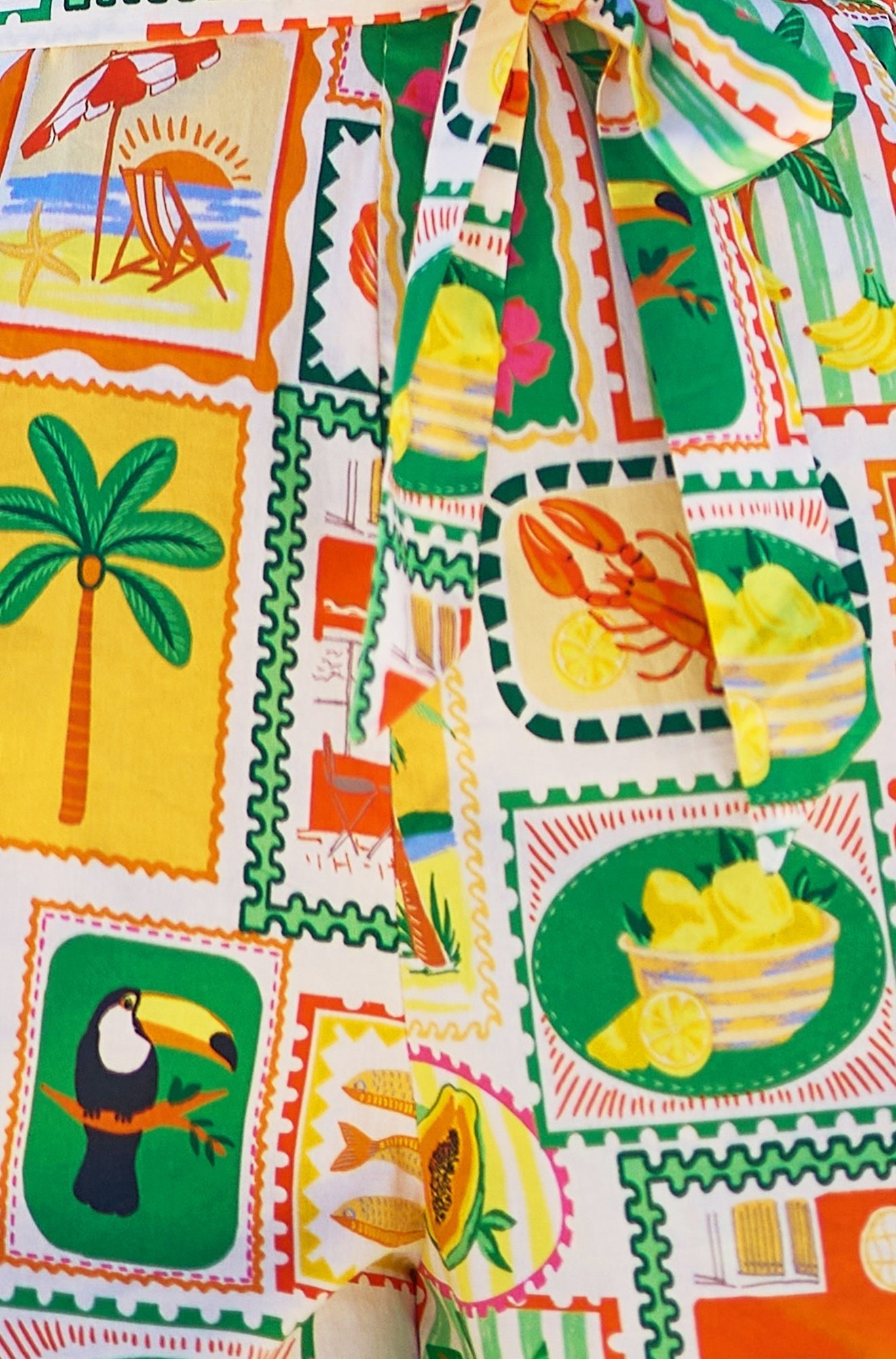 Multicolour Cotton Postcard Print Playsuit - Bascora