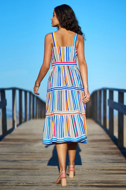 Multicolour Stripe Cotton Midi Sun Dress - Bascora