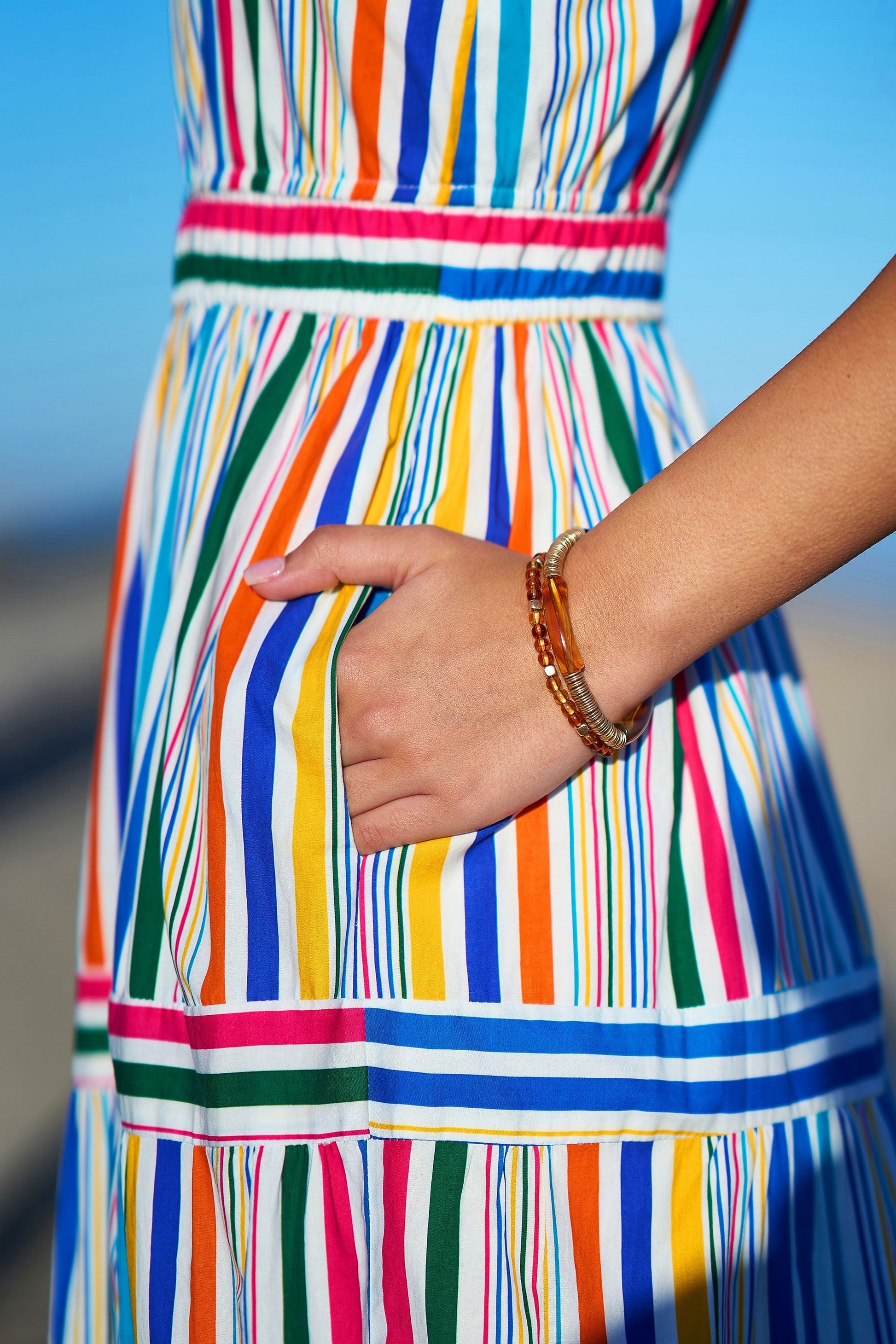 Multicolour Stripe Cotton Midi Sun Dress - Bascora