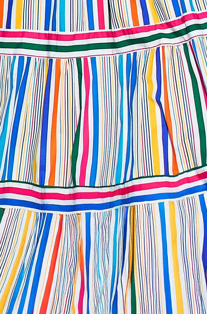 Multicolour Stripe Cotton Midi Sun Dress - Bascora