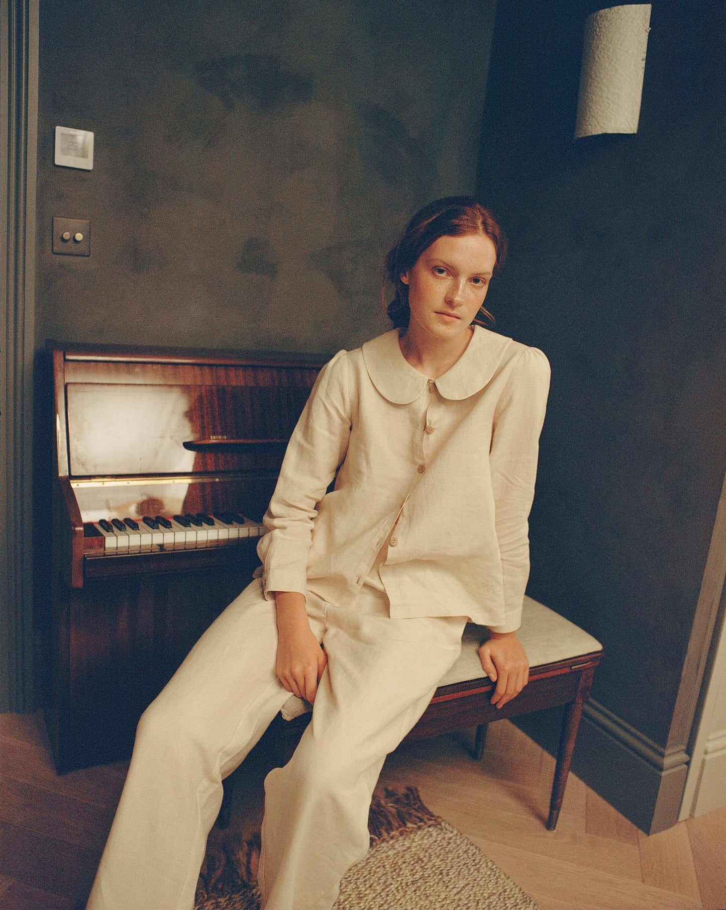Má + Lin Claudine Long Sleeve Linen Blouse in Natural