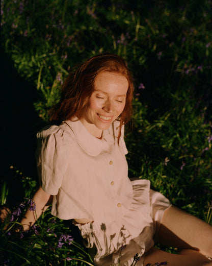 Má + Lin Frances Cropped Linen Blouse in Primrose