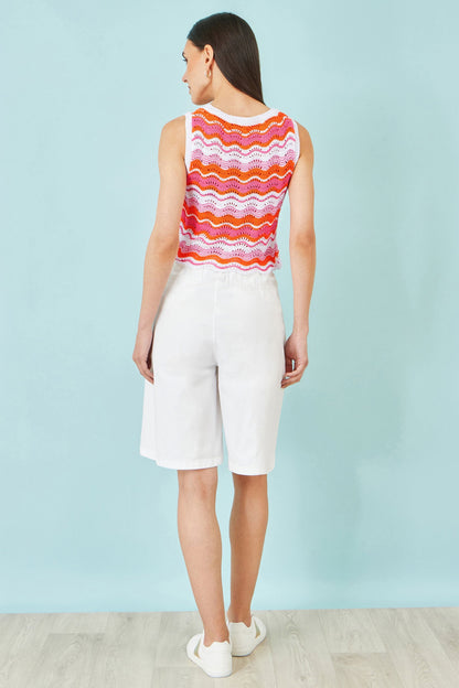 Orange Stripe Crochet Stripe Vest Top - Bascora