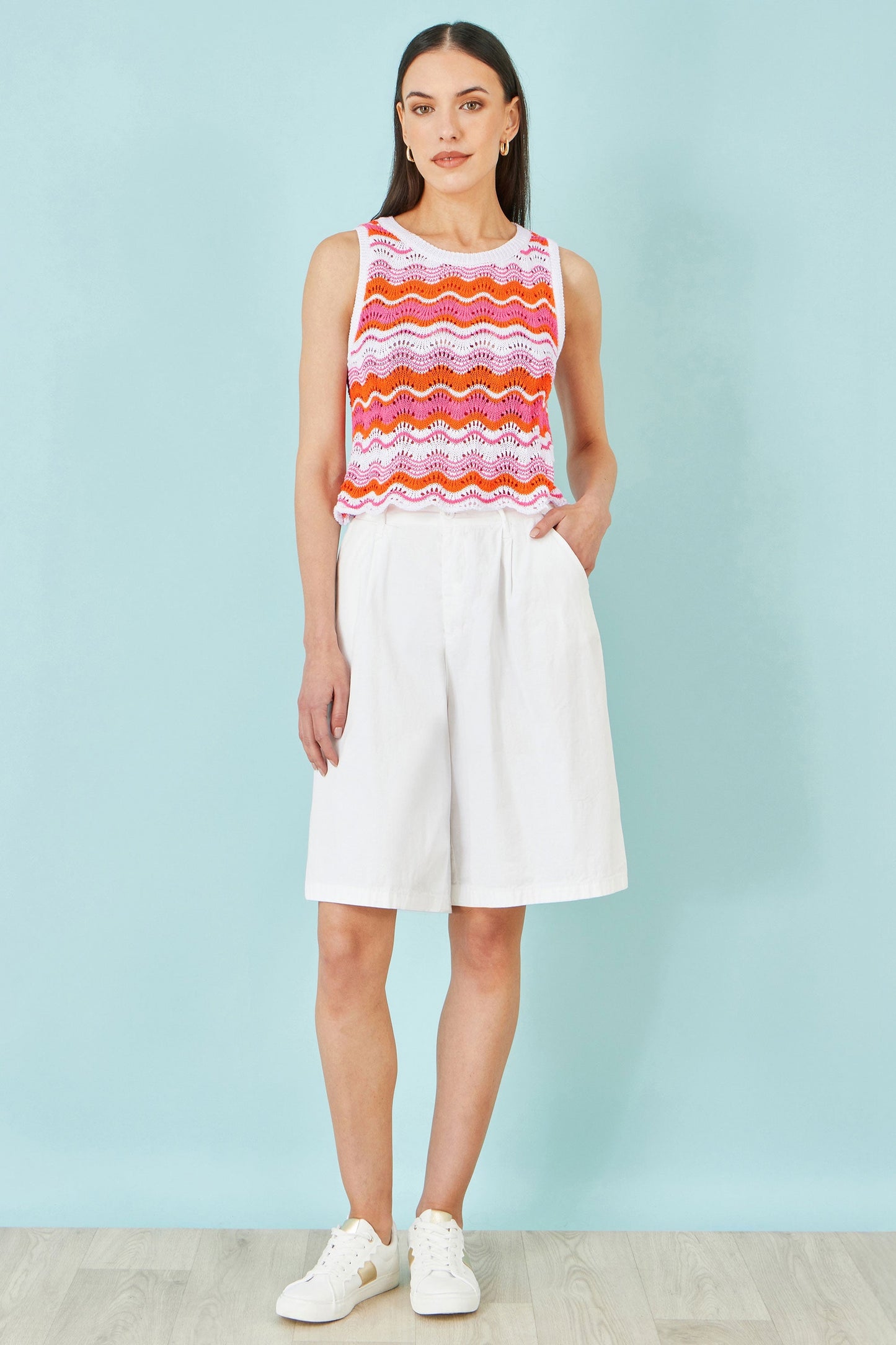 Orange Stripe Crochet Stripe Vest Top - Bascora