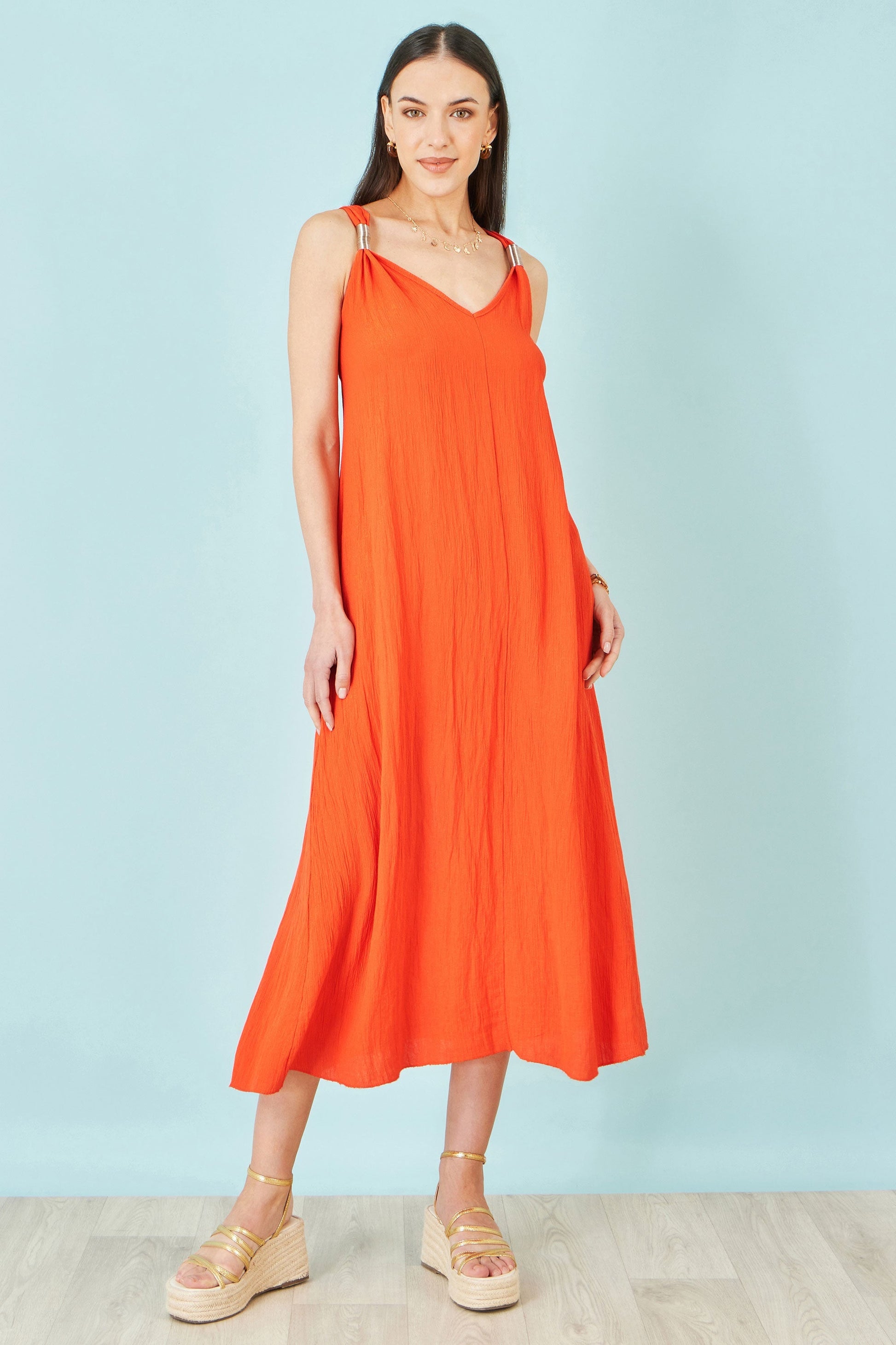 Orange Viscose Maxi Beach Dress - Bascora