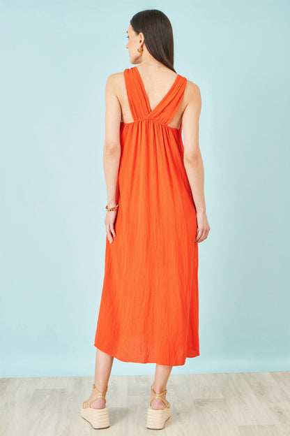 Orange Viscose Maxi Beach Dress - Bascora