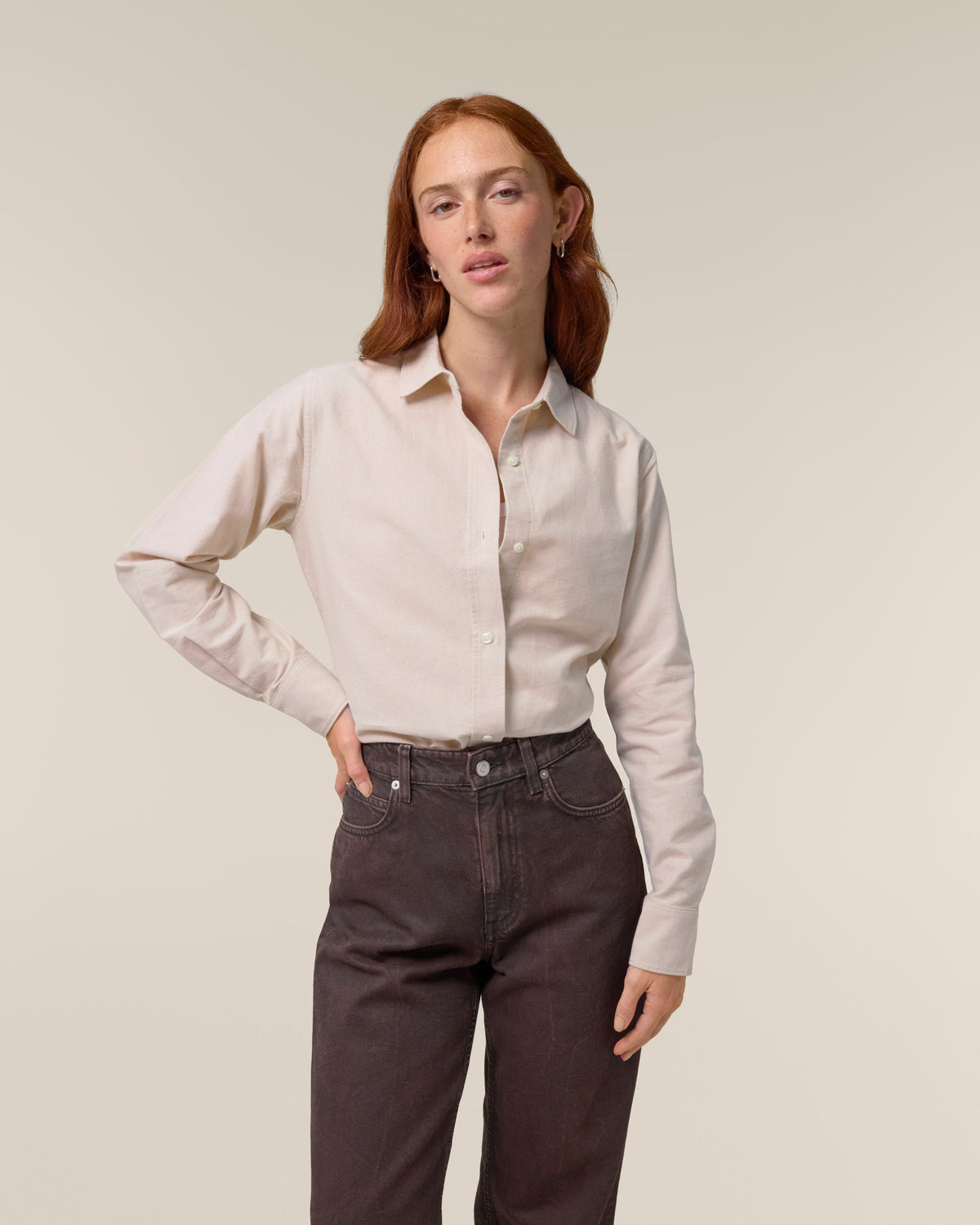 Organic Cotton Oxford Long Sleeve Shirt — Womens - Bascora
