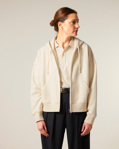 Organic Dropped Shoulder Zipped Hoodie - Womens - Bascora