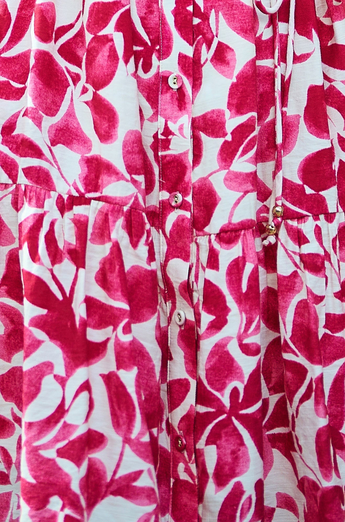 Pink Floral Print Viscose Relaxed Shirt Dress - Bascora