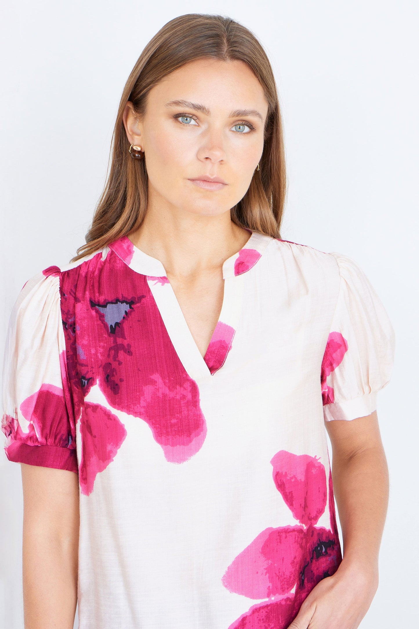 Pink Watercolour Viscose Floral Top - Bascora