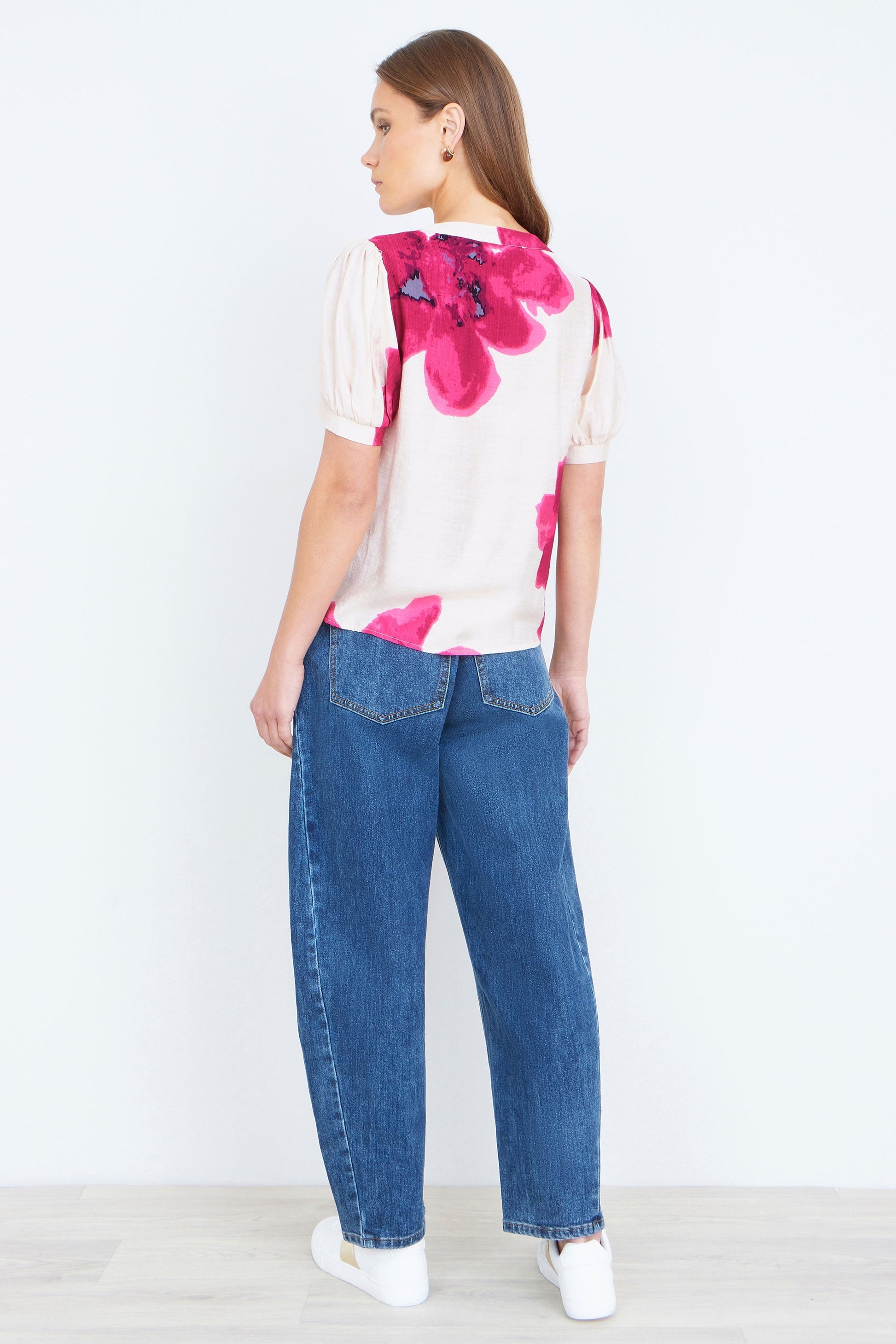 Pink Watercolour Viscose Floral Top - Bascora