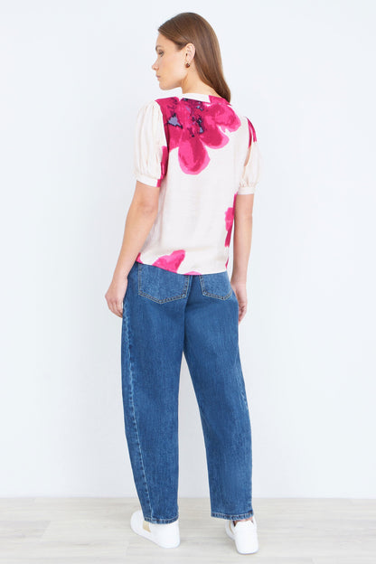 Pink Watercolour Viscose Floral Top - Bascora