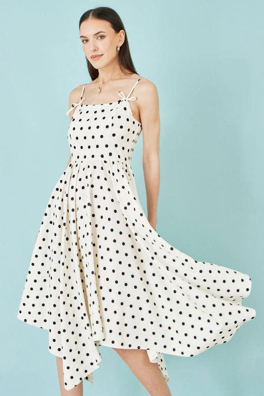 Polka Dot Hankerchief Hem Dress - Bascora