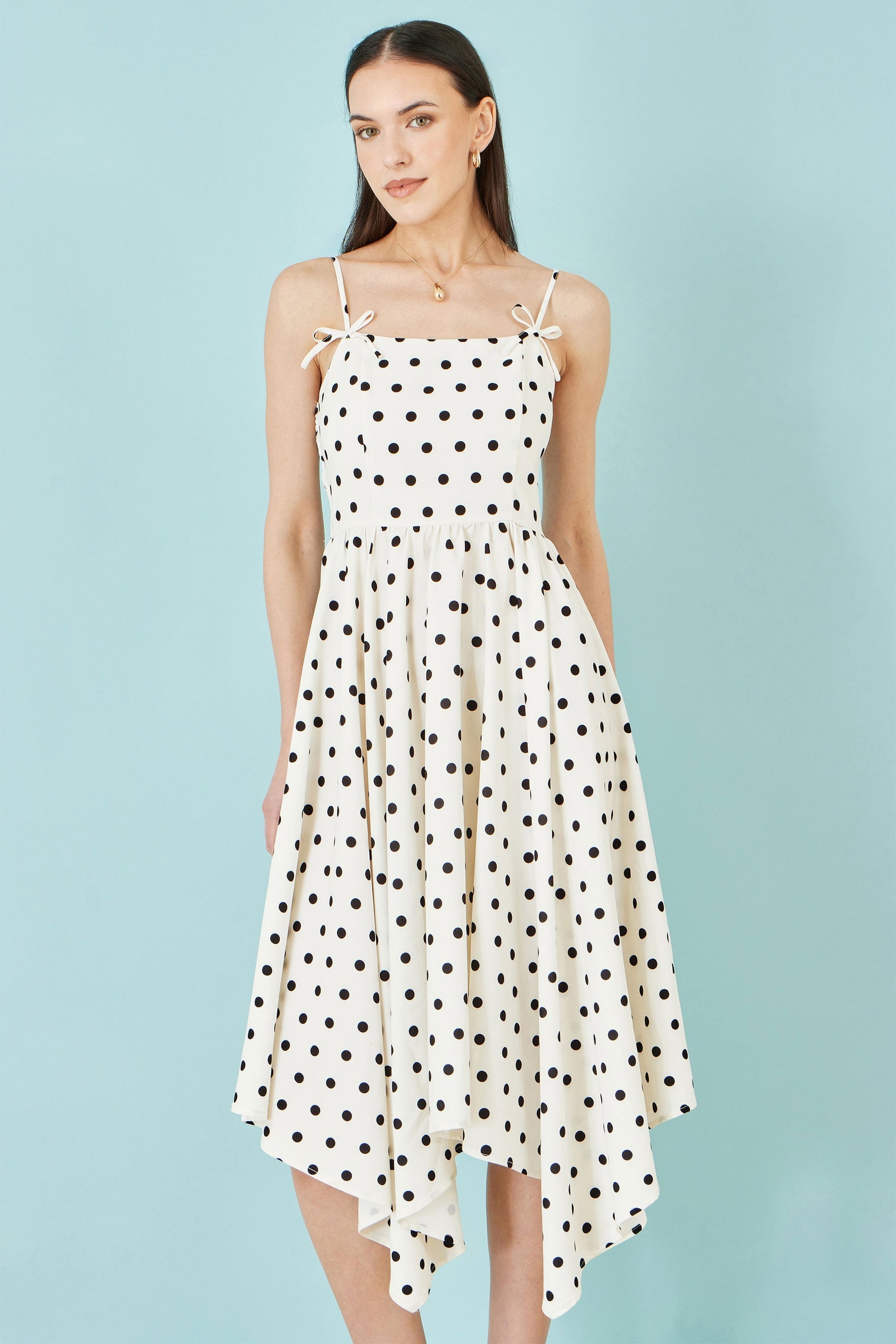Polka Dot Hankerchief Hem Dress - Bascora