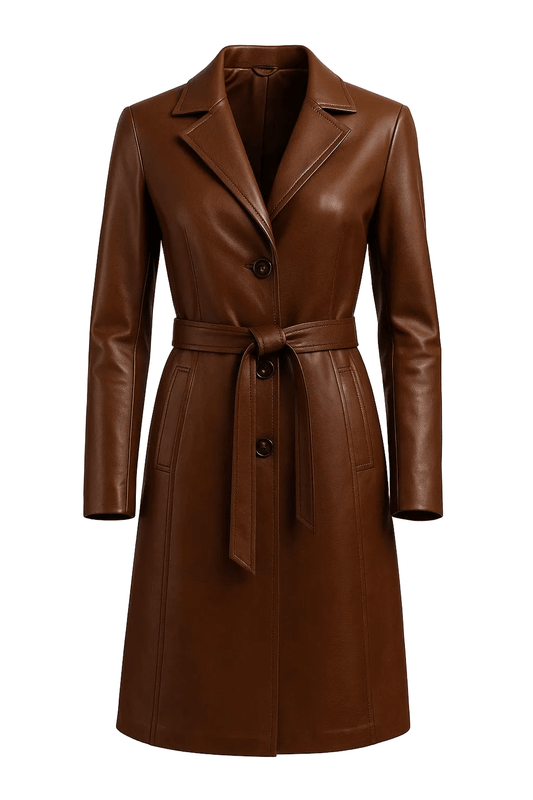 Prestige Tannery Brown Leather Trench Coat - Bascora