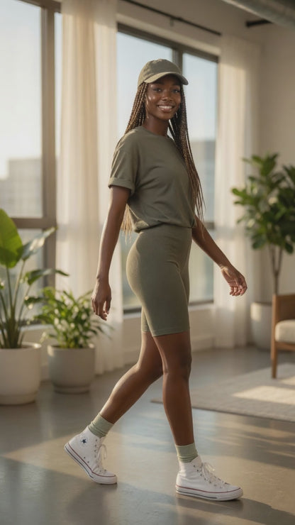 Pantalones cortos acanalados de algodón orgánico - Mujer