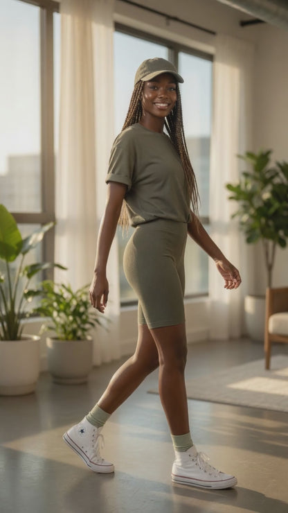 Pantalones cortos acanalados de algodón orgánico - Mujer