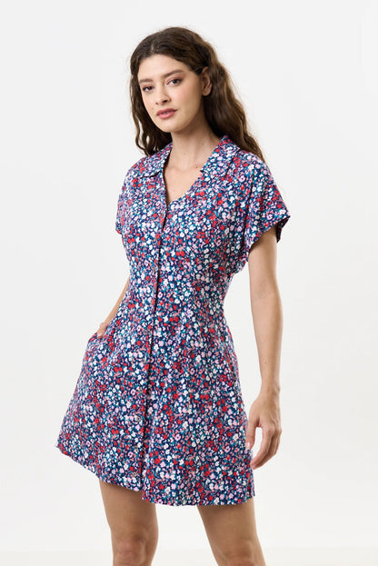Prudence Tutti Frutti Print Laced Back Mini Dress - Bascora