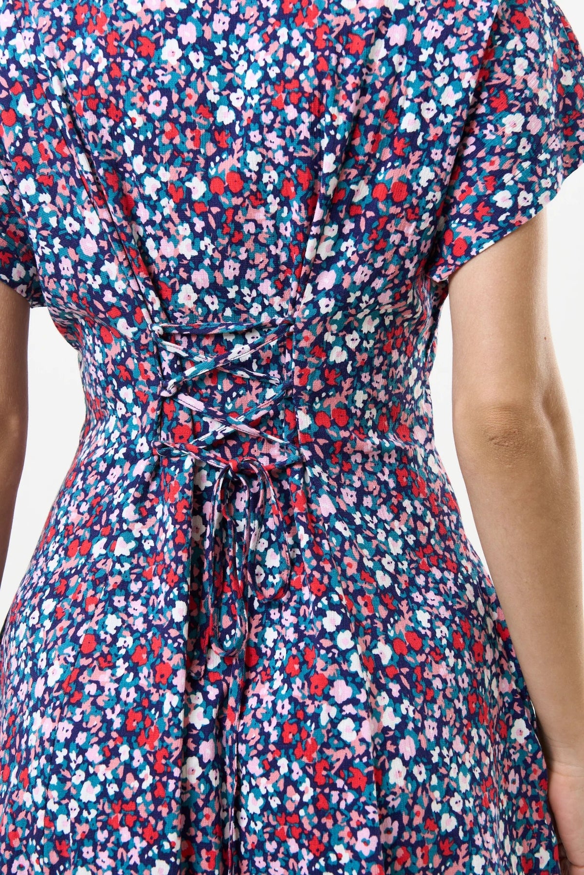 Prudence Tutti Frutti Print Laced Back Mini Dress - Bascora