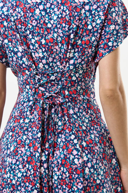 Prudence Tutti Frutti Print Laced Back Mini Dress - Bascora