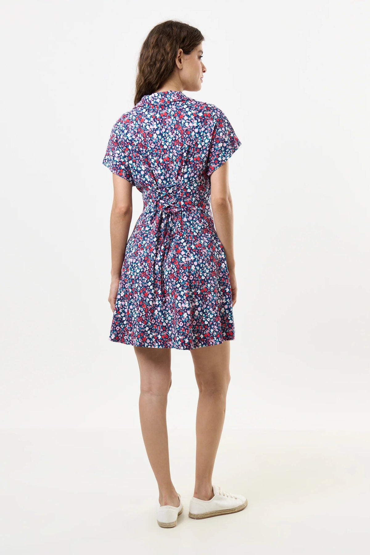 Prudence Tutti Frutti Print Laced Back Mini Dress - Bascora