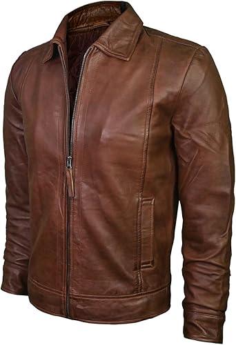 PT Brown Leather Jacket for Men - Bascora