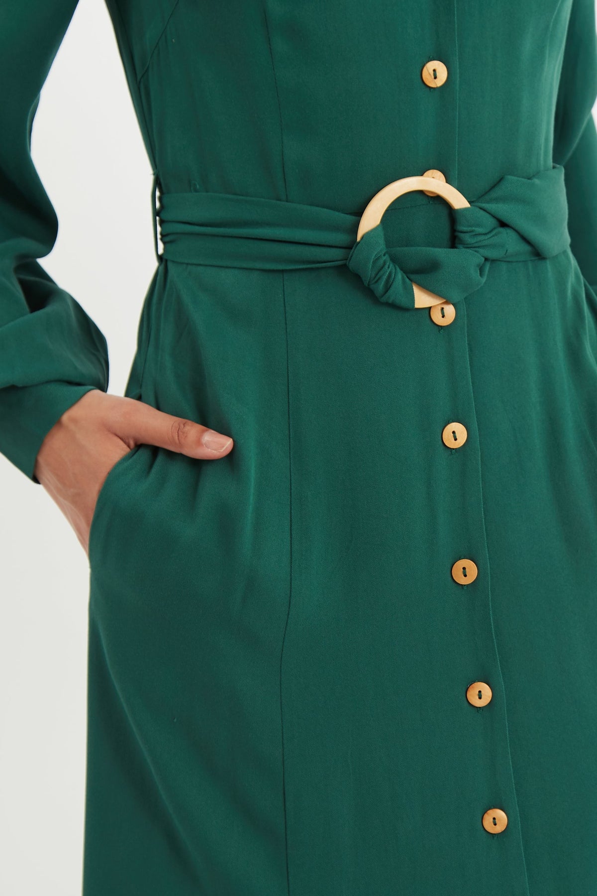 Rebecka Twill Long Sleeve Midi Dress - Bascora