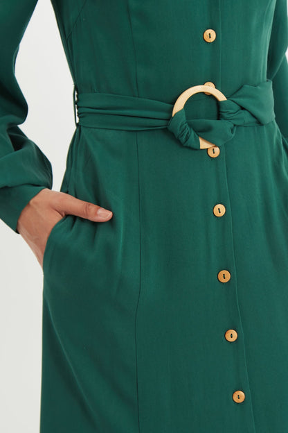 Rebecka Twill Long Sleeve Midi Dress - Bascora