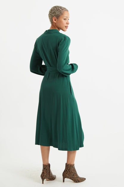Rebecka Twill Long Sleeve Midi Dress - Bascora