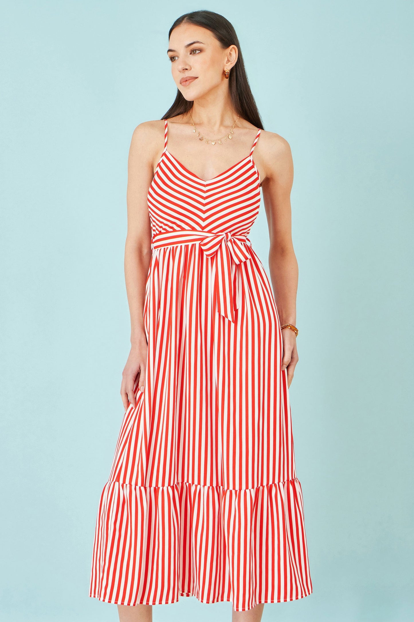 Red Stripe Midi Sun Dress - Bascora