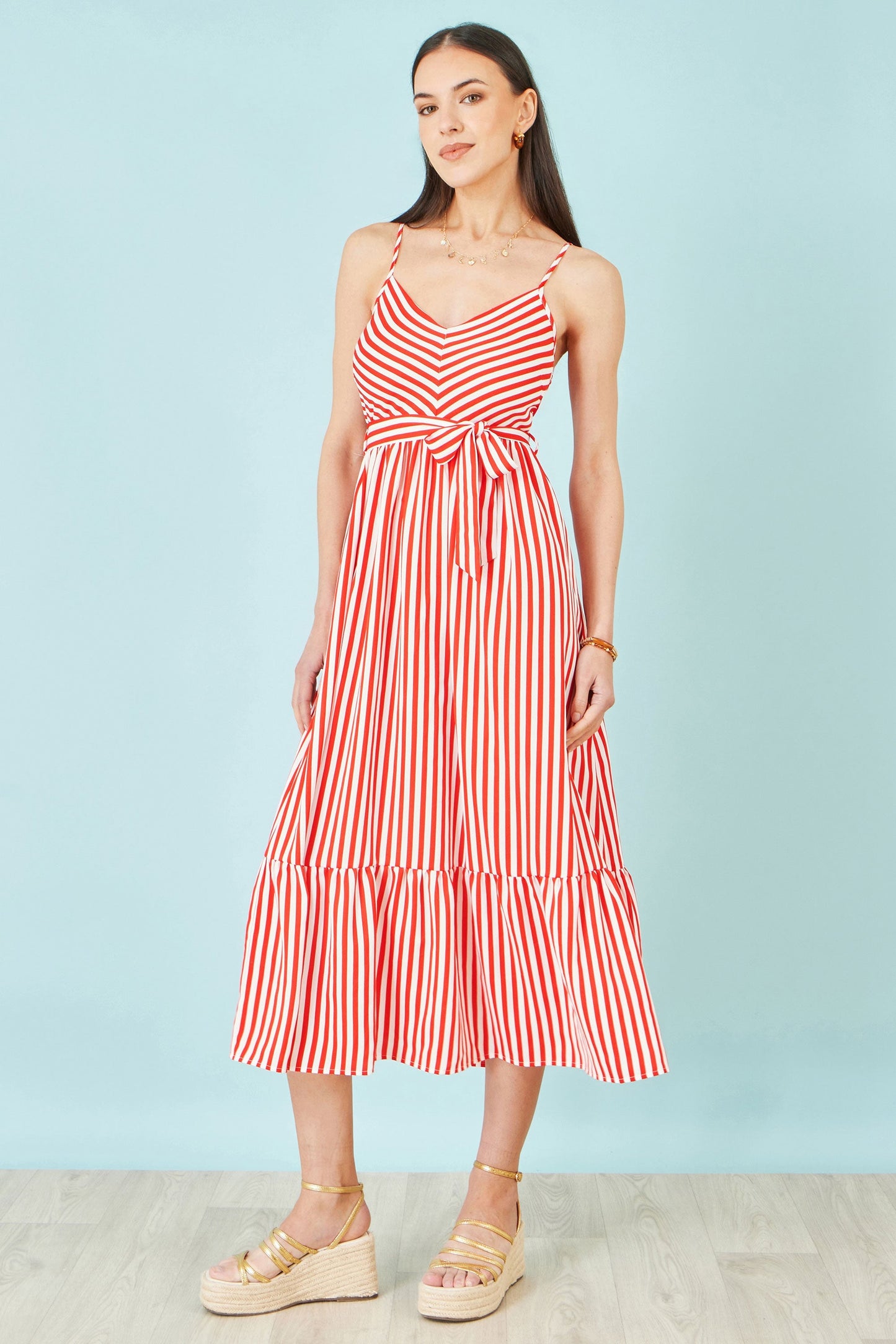 Red Stripe Midi Sun Dress - Bascora