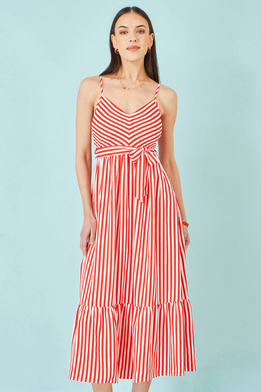 Red Stripe Midi Sun Dress - Bascora