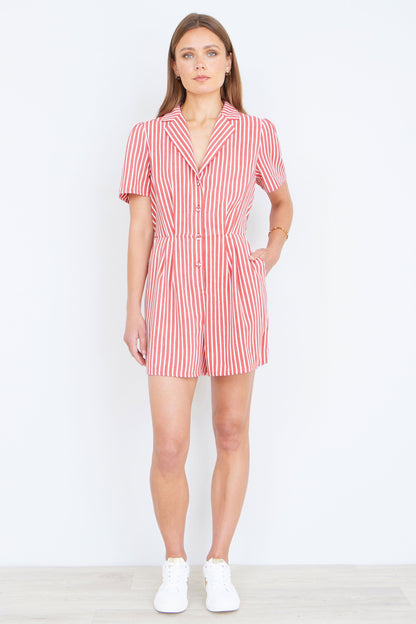 Red Stripe Retro Playsuit - Bascora
