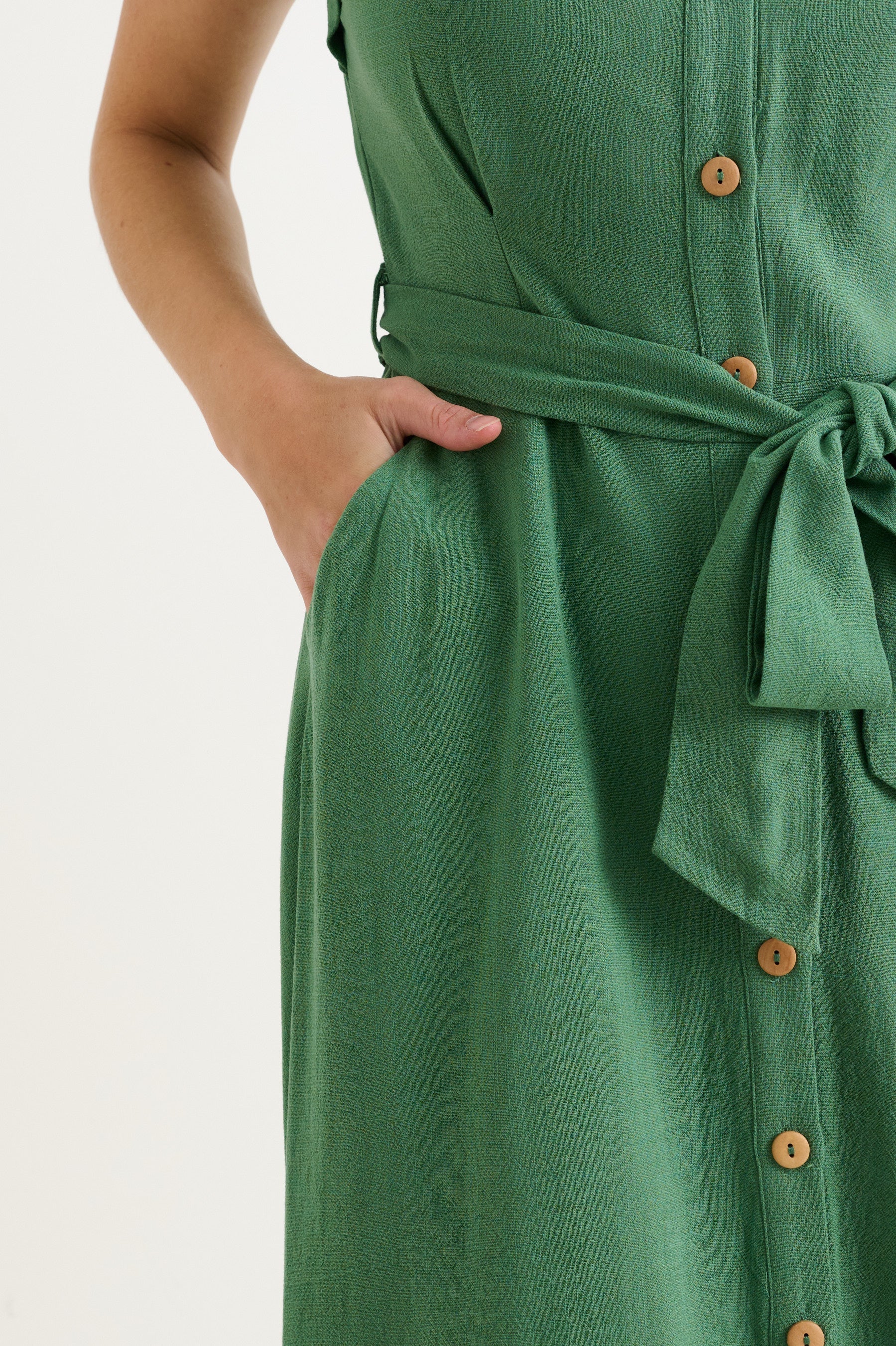 Reese Linen Mix Button Through Midi Shirt Dress - Green - Bascora