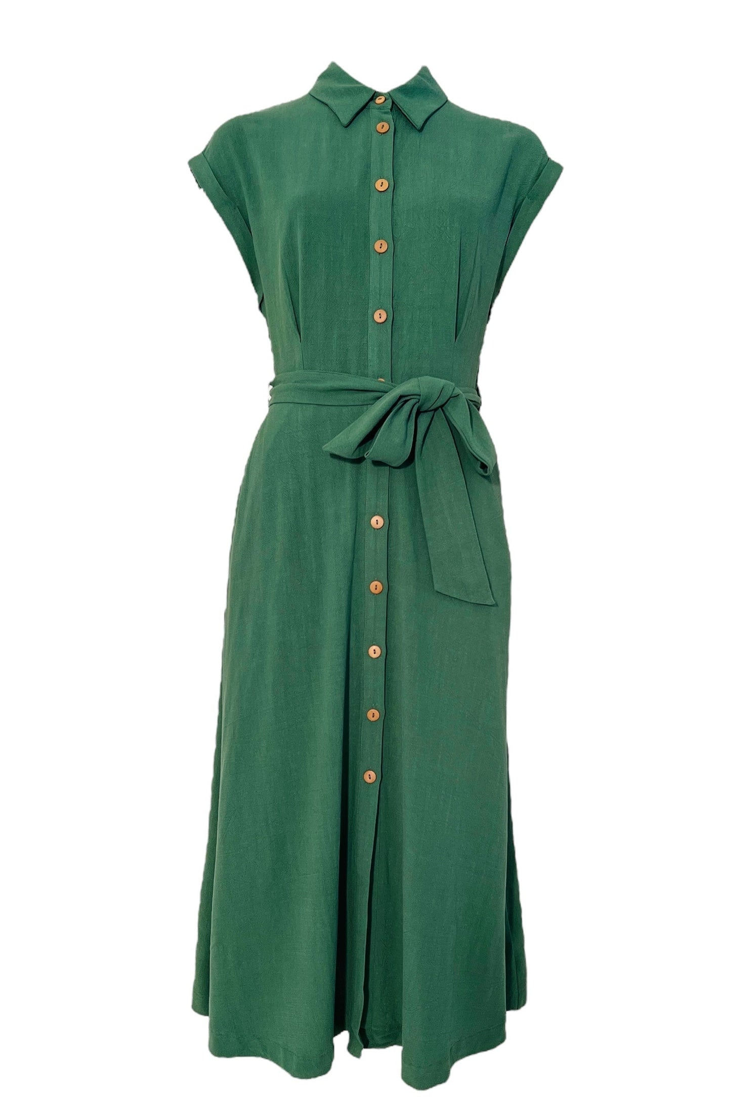 Reese Linen Mix Button Through Midi Shirt Dress - Green - Bascora