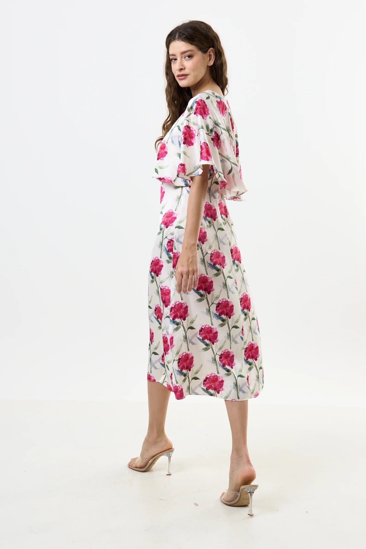Rosso Loveflower Print Cape Midi Dress - Bascora